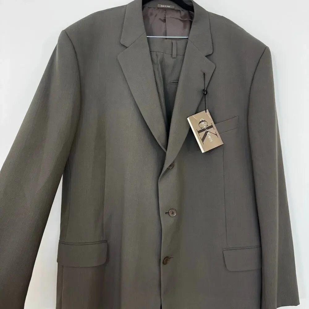 Calvin Klein Wool 3-Button Suit Jacket and Pants 48L Gray NWT $1,250